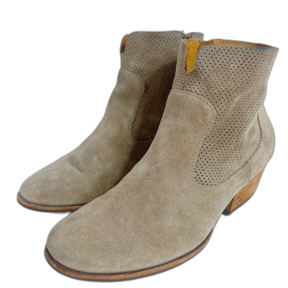 Kork-Ease Sherrill Booties Taupe Suede Ankle Boots Tan Leather Size 8.5 - Picture 3 of 12